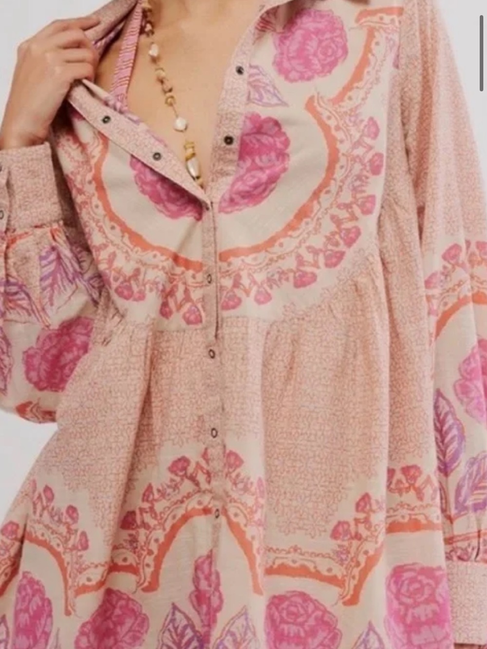 Free People Pink Floral Button-Front Mini Dress